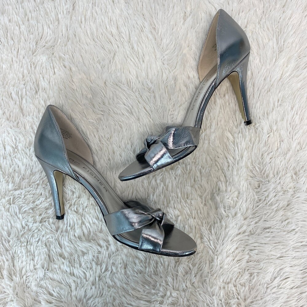 Marc Fisher Surelle Silver Leather Bow Stiletto Heels
